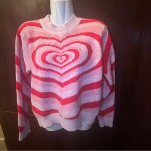 &Merci Striped Heart Pattern Sweater in Pink and Red Love Valentine’s Day